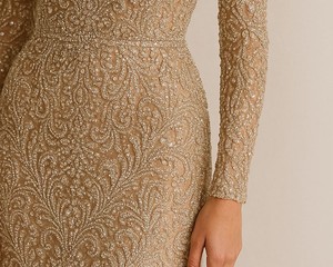 Lujo mano con cuentas manga larga imperio cintura hasta el suelo vestido de noche elegante adornado vestido Formal para mujeres por encargo - Product Image 3