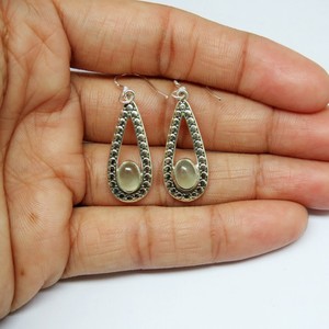 Superb Oval Shape Prehnite Bezel Set <b>Huggie</b> <b>Earrings</b> 925 <b>Sterling</b> <b>Silver</b> Handmade Bohemian Christian Wedding Engagement Jewelry - Product Image 3