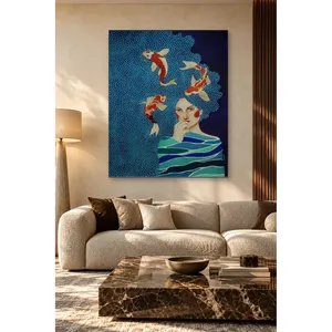 Fida, femme avec un poisson koi nageant dans ses cheveux, impression sur toile - Product Image 4
