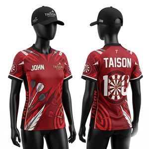<b>Dart</b> Jersey 180 GSM Polyester Interlock Moisture Wicking Red Black Sublimation Printed Dartboard Custom Logo - Product Image 1