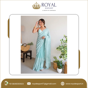 Ropa de boda india de lujo de hermoso diseñador, Saree con blusa bordada con Secuencia de Georgette de imitación - Product Image 6