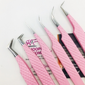Pinzas de pestañas rosas de muñeca profesional Punta dentada para extensión de pestañas Opción de logotipo personalizado Pinzas de visón de color personalizado - Product Image 2