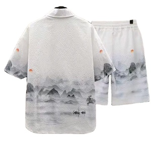 Conjunto de camiseta china informal de verano para hombre, estilo étnico, camisa de manga corta cruzada, conjunto juvenil - Product Image 2