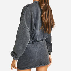 ชุดเสื้อสเวตเตอร์แขนยาวของผู้หญิงเสื้อครอปมีฮู้ดแบบวินเทจชุดเสื้อผ้าคู่ดีไซน์สีพื้นซักได้ตามต้องการ - Product Image 2