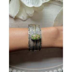 Navajo Handmade Sonoran Gold Turquoise & Sterling Silver Fashion <b>Cuff</b> Bracelet - Product Image 4