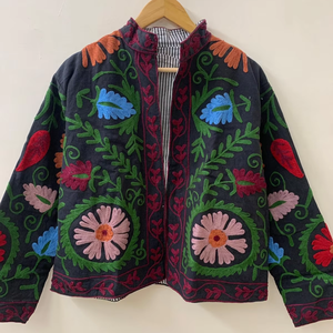 Floral Suzani abrigo bordado Chaqueta corta indio Suzani estilo bohemio algodón Chaqueta corta para mujer desgaste - Product Image 1