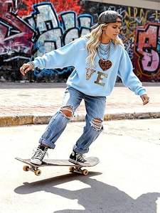 Custom Logo Women's Crewneck Sweatshirt Sweat Suit <b>Set</b> Winter Long 2-Piece Oversize Sweatsuit and Shorts <b>Set</b> - Product Image 1