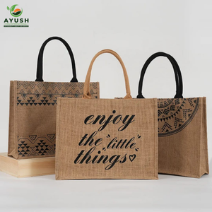 Sacs de courses imprimés pliables en fibres de jute 100% naturelles, sacs de magasin personnalisés pour les marchés et les centres commerciaux - Product Image 1