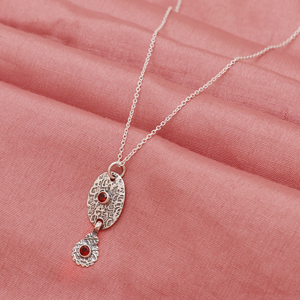 925 Sterling <b>Silver</b> Stunning Rose Gold Two-Gemstone <b>Necklace</b> with Garnet and Pearl Featuring <b>Diamond</b> for Weddings - Product Image 3