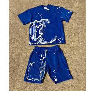 Fabricant de vêtements Streetwear personnalisé été graphique 100% coton surdimensionné acide lavage chemise short ensemble pour enfants - Product Image 3
