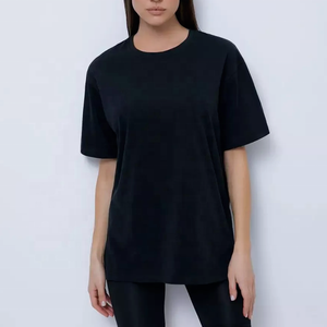 Ropa informal de algodón 100% para mujer, camisetas transpirables, logotipo personalizado, estampado, cuello redondo, manga corta, corte holgado, Jersey largo de punto - Product Image 2