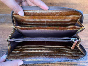 Cheveux faits à la main sur imprimé léopard en cuir véritable fermeture éclair portefeuille Western cuir de vachette pochette pour femmes carte de crédit et portefeuille de téléphone - Product Image 5