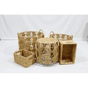 Hermosa cesta de almacenamiento tejida a mano, juego multifunción de 5 cestas de jacinto de agua, cesta doméstica duradera para el hogar y la Oficina