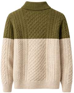 Manufacturer Customized Mens Quarter Zip Cable Knit Sweater Olive Green And Beige Color <b>Block</b> High Neck Warm Winter Pullover OEM - Product Image 2
