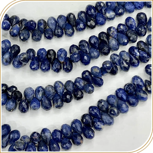 AAA High Quality Natural Blue Sodalite Faceted Briolette Teardrops 8 Inch Strand Size 5 6mm Approx <b>Crystal</b> Lampwork Glass Beads - Product Image 4
