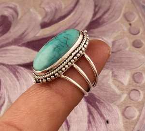 Anillo de Plata de Ley 925 con forma ovalada de turquesa tibetana, regalo de joyería hecho a mano - Product Image 4