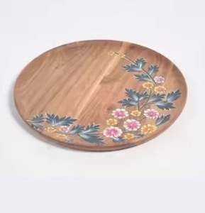 Venta al por mayor de bandeja de madera de diseño único para cocina y mesa de alta calidad flor impresa diseño bandeja de madera para servir forma redonda - Product Image 1