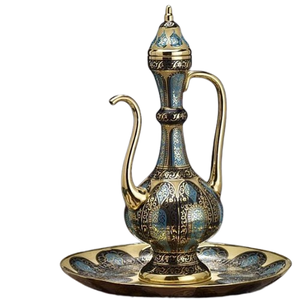 Premium Arabic Coffee Dallah Pot Traditional Luxury Brass Design with Tray Elegant <b>Tea</b> and Coffee Serving <b>Set</b> - Product Image 1