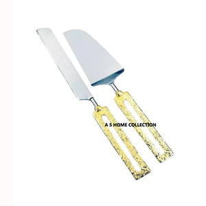 Servidor de pasteles con asas doradas, juego de cubiertos de lujo de diseñador, accesorios de cocina al por mayor de Metal plateado - Product Image 1