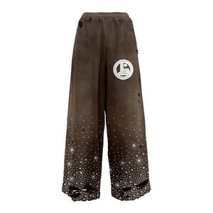 Pantalones informales rectos de pierna ancha para hombre, pantalones de chándal para hombre, fabricantes, pantalones de chándal holgados personalizados apilados de gran tamaño con diamantes de imitación acampanados - Product Image 6