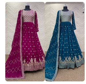 Robe kurti brodée avec dupatta pour femmes, nouvelle tendance, vêtement long georgette Anarkali, 2022 - Product Image 1