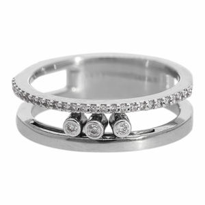 Anillo contemporáneo de diamantes naturales de oro de 14 quilates con aspecto de doble banda con parte superior pavimentada y conjunto de bisel Triple diamante Acentos debajo - Product Image 3