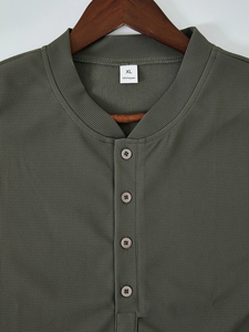 Top de manga corta con botones Henry y cuello levantado para hombre, moda Primavera Verano, informal, deportivo, ropa de salida, cómodo, transpirable - Product Image 2