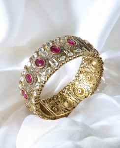 Polki <b>Bracelet</b> Brass Jewellery <b>Set</b> Matt Gold Polish for Weddings Parties Size Options 2.4 2.6 Gold Plated Fashion Engagements - Product Image 1