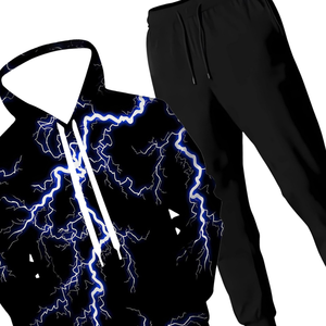 Ensemble de survêtement pour homme avec impression par sublimation, sweat-shirt noir et pantalon, imprimé électrique élégant, vêtements de sport complets, tenue de jogging confortable - Product Image 6