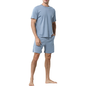 ¡Novedad de 2025! Pijama corto con estampado sólido hecho a medida para hombre, ropa de dormir transpirable de algodón de bambú suave para estilo informal de otoño - Product Image 1