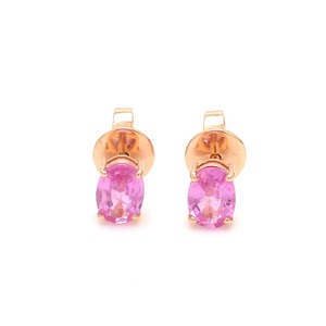 Exclusive Trendy Hand Crafted Dainty Design Natural Pink <b>Sapphire</b> Birthstone Gemstone Oval Studs 18K Pure <b>Gold</b> <b>Earrings</b> OEM ODM - Product Image 1