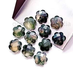 Briolette con forma de flor facetada de ágata de musgo natural, cuentas de piedras preciosas de flor de ágata de musgo, joyería artesanal de cuentas talladas a mano de ágata de 10mm - Product Image 2