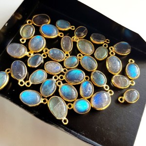 Labradorite Natural Gemstone <b>Charm</b> Single Loop Fancy Gold Plated Bezel DIY Necklace <b>Jewelry</b> <b>Making</b> Connector Accessories - Product Image 5