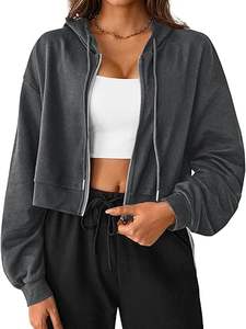 Cropped Zip Up Hoodie Mujer Manga larga Crop Sudaderas Chaquetas - Product Image 3