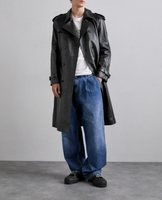 Manteau trench en cuir véritable noir pour homme, grande taille, ceinturé, long, imperméable, respirant, écologique, style vintage, réversible