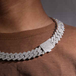 Chaîne cubaine en argent sterling 925 avec diamant et plaqué or Rose Accent élégant Hip Hop rappeur bijoux de corps cadeau pour lui - Product Image 4