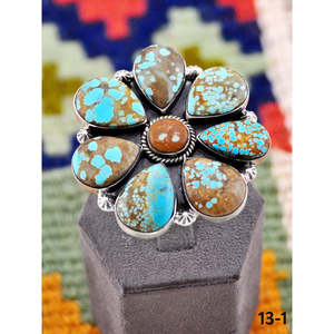 Southwest Handmade Number 8 Turquoise Sterling <b>Silver</b> Cluster <b>Ring</b> with Oval Cut Bezel Setting Everyday Wearable for <b>Men</b>/Women - Product Image 2