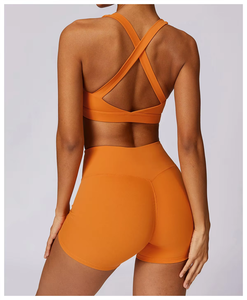 Shorts de yoga pour femmes avec logo personnalisé, taille haute extensible, effet push-up, ensemble 2 pièces de haute qualité pour la gym et le fitness - Product Image 6