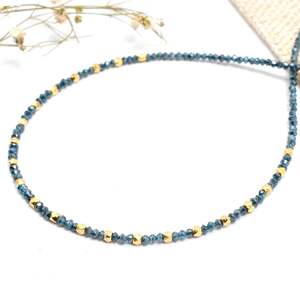 Collar de Perlas de Plata de Ley 925 Chapado en Oro de 14K con Forma de Rondelle de Diamante Azul para Mujer, Modelo de Moda 1011 - Product Image 6