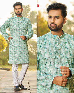 Kurtas de los hombres indios y paquistaníes, bordado de rayón pesado e impresión de seda hecha para boda, ropa de fiesta Formal, ropa de fiesta Formal de boda - Product Image 5