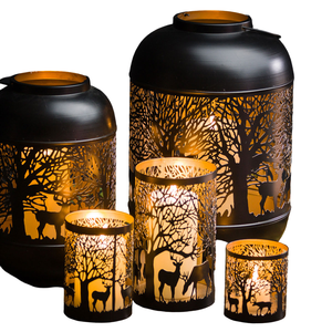 Thème renne complet famille décoratif Mini bougeoir en métal noir décoration de table pièce maîtresse autres lanternes bougie - Product Image 1
