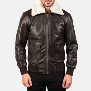 OEM elegante frente doble bolsillos con cremallera de piel de bombardero chaqueta de cuero de piel de oveja Original fabricante chaqueta para hombre - Product Image 3