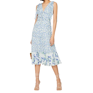 Exportateur indien Vêtements de mode pour femmes Robe à fleurs blanche et bleue Robes de soirée décontractées et à la plage à vendre - Product Image 2