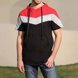 Gran oferta de sudaderas con capucha de color de contraste de palangre ligero para hombre con bolsillos, sudaderas con capucha de manga corta, ropa básica para hombre - Product Image 5