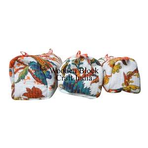 Elegante y Hermoso Set de Bolsas de Maquillaje Acolchadas 100% Algodón con Estampado Tropical, Organizador de Viaje, Bolsa Cosmética con Cierre, Venta al por Mayor - Product Image 2