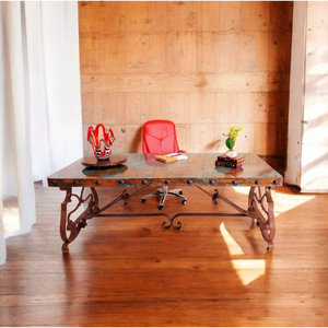 Oxidized Copper Executive Conference Table Hand-Hammered Wrought Iron Rectangular 1-Year Warranty - Product Image 1