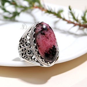 Meilleure vente de bijoux fins 925 en argent sterling massif rhodonite pierre précieuse bague de déclaration fabricant de bijoux personnalisés en gros - Product Image 2