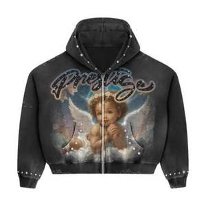 Sudadera con capucha y cremallera con diamantes de imitación, sudadera de gran tamaño con gráfico de goteo de lujo para hombres y mujeres, ropa de calle, diseño de cadena de Hip Hop, mezcla de algodón - Product Image 5