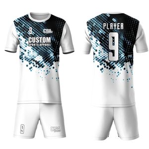 Top Trending 3D Diseño elegante Impresión de silicona Camiseta de fútbol Tamaño personalizado Tela de malla de secado rápido Conjunto corto de camiseta de fútbol - Product Image 1