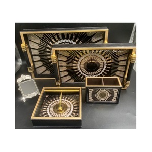 Grand plateau de service en bois de luxe avec plateau de rangement pour décoration intérieure au design imprimé pour les cadeaux d'Inde - Product Image 1